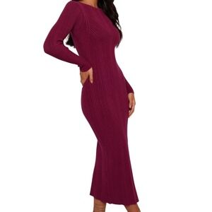 Petal & Pup NWT‎ Mattie Maxi Dress Size XS/S Plum Long Sleeve Ribbed Knit Fall